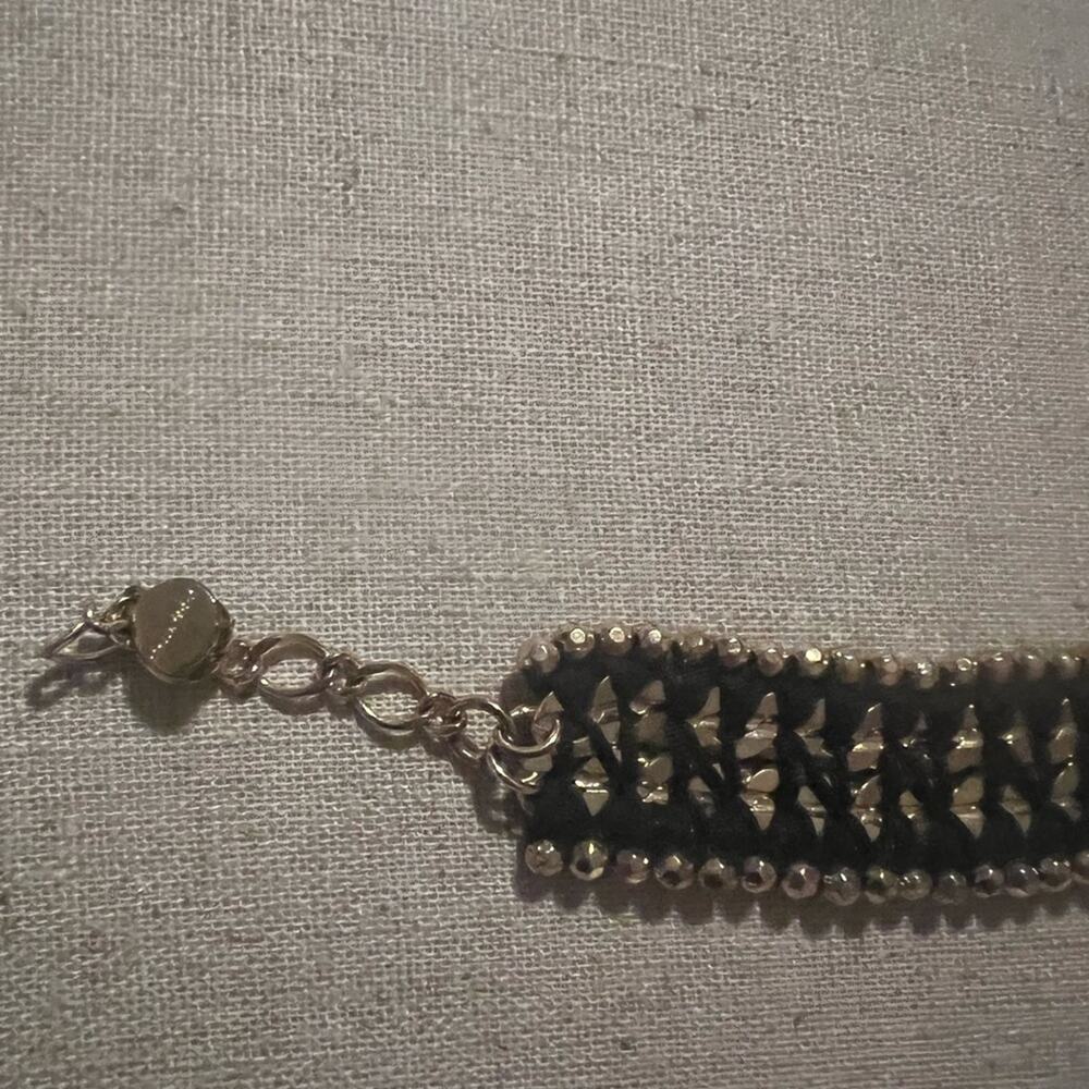 Vtg Stella & Dot Gold tone Beaded and Black Braided Bracelet Workwear Party Gala - Picture 7 of 9